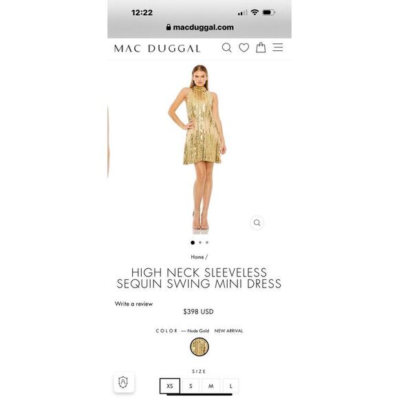 Mac Duggal High Neck Sleeveless Sequin Swing Mini Dress Nude Gold Size M NWT - Picture 5 of 13